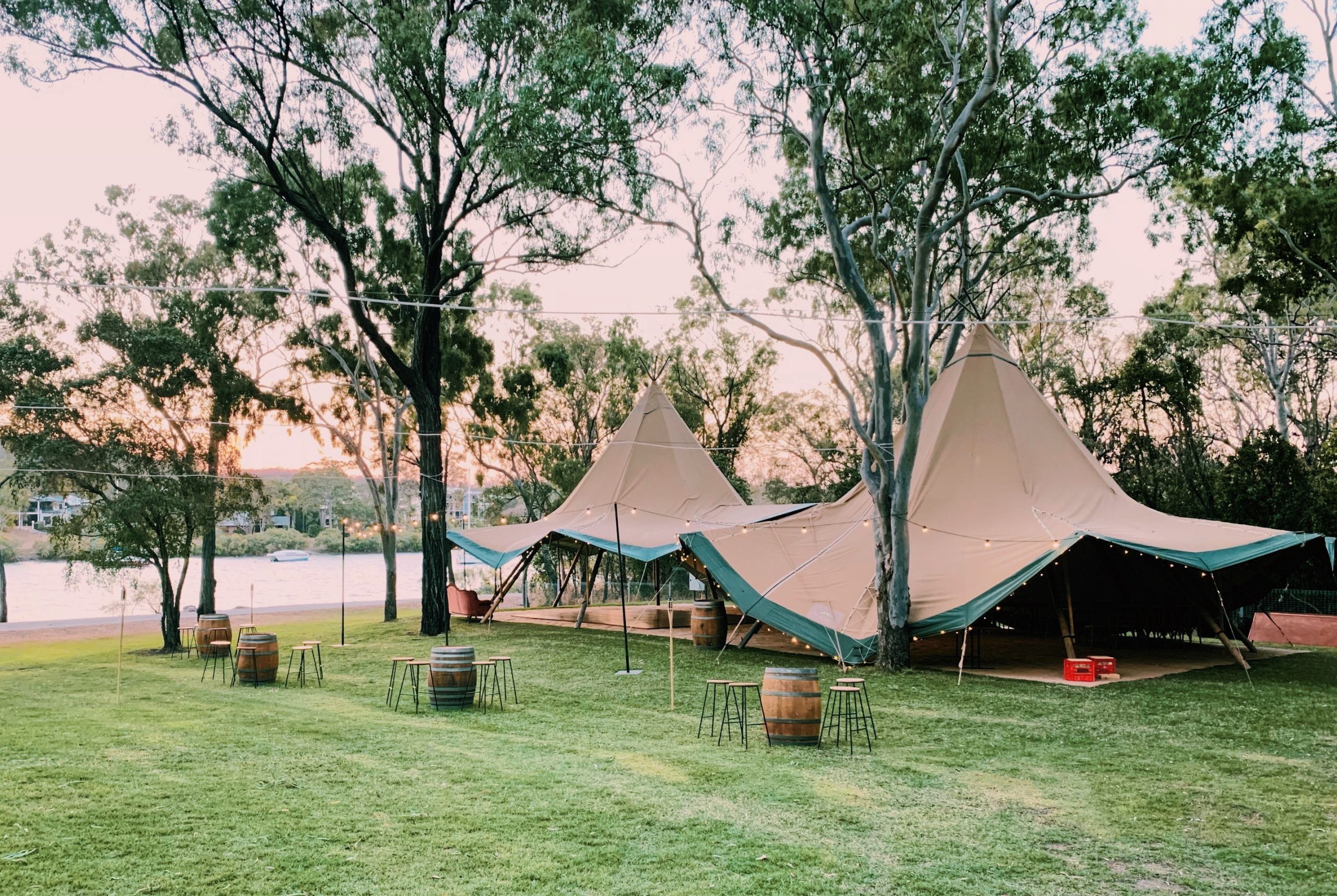 Tipi wedding Tannum Sands, double kata by the lake