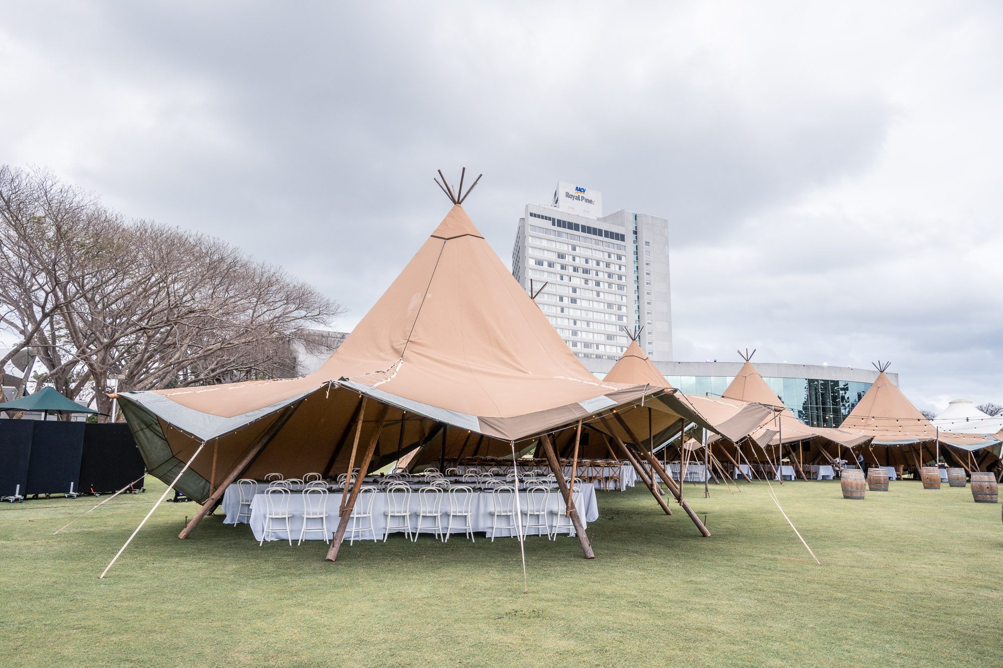 dinner for 350 under tipis, corporate event at Royal pines